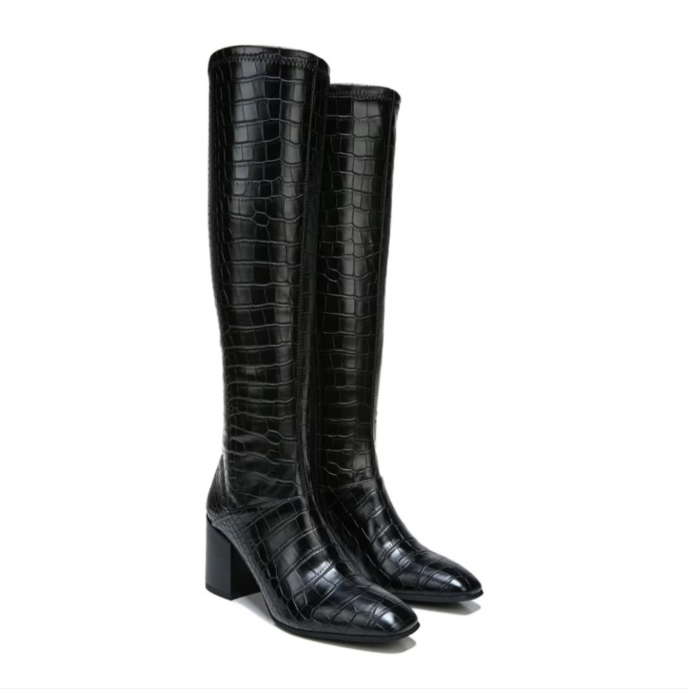 Franco Sarto Tribute Knee High Boot size 8.5M • Black Crocodile Faux Leather